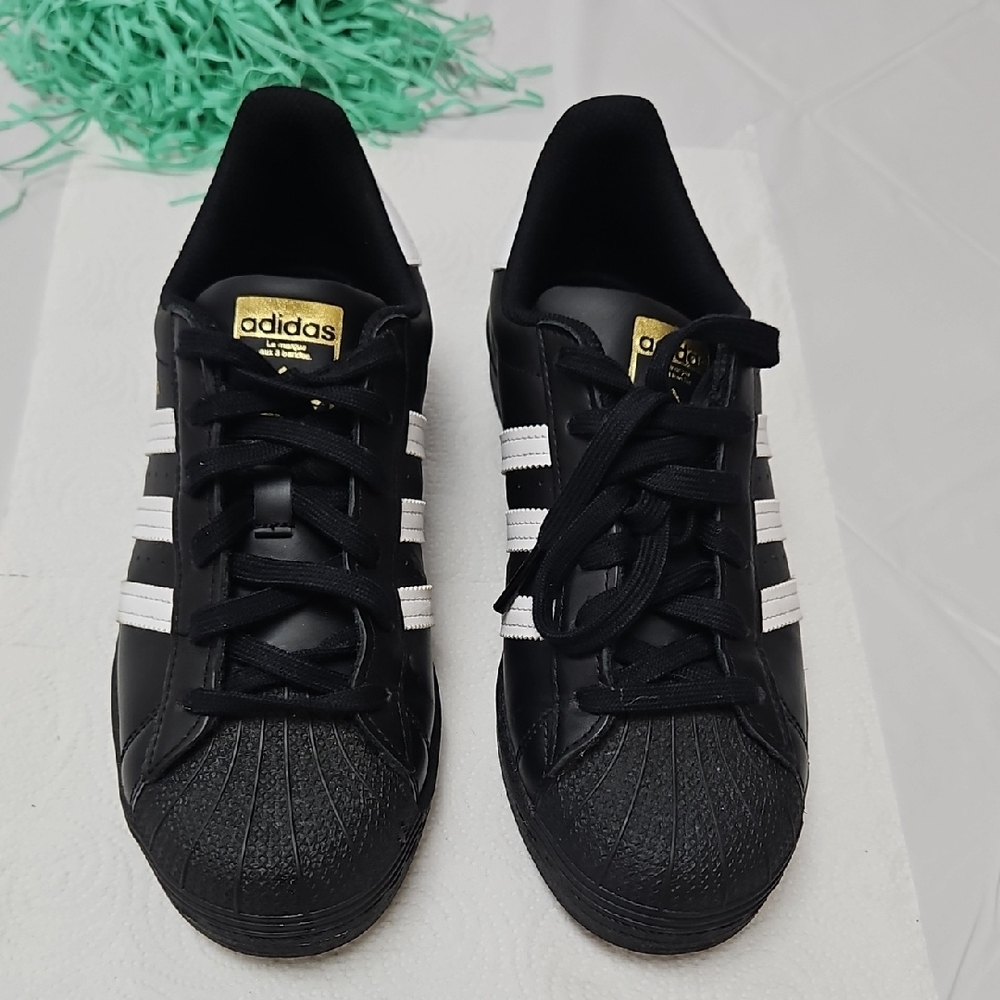 adidas Black with White Stripes Shell-Toe Sneakers